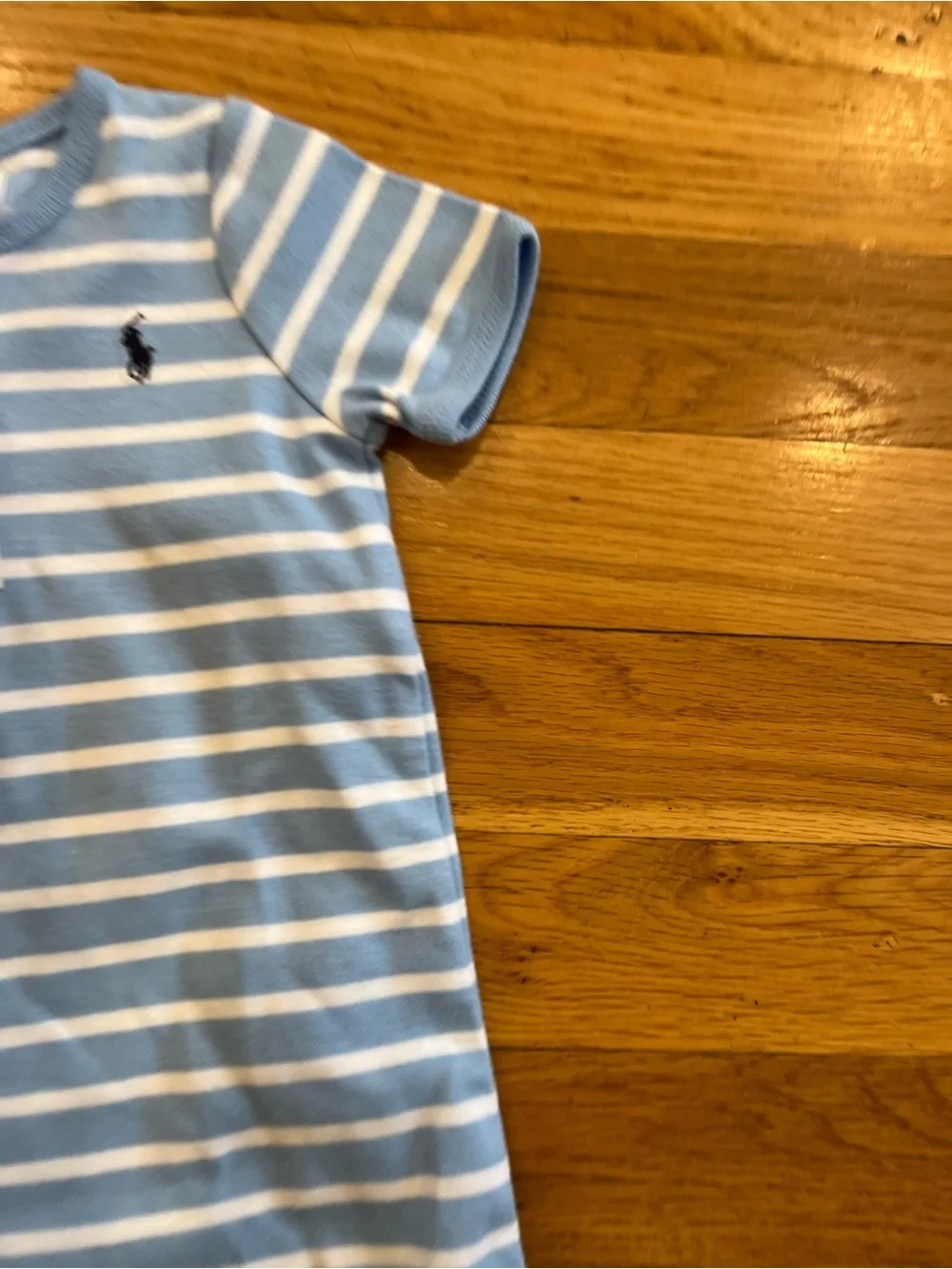 Ralph Lauren Light Blue & White Striped Short-Sleeve Footie